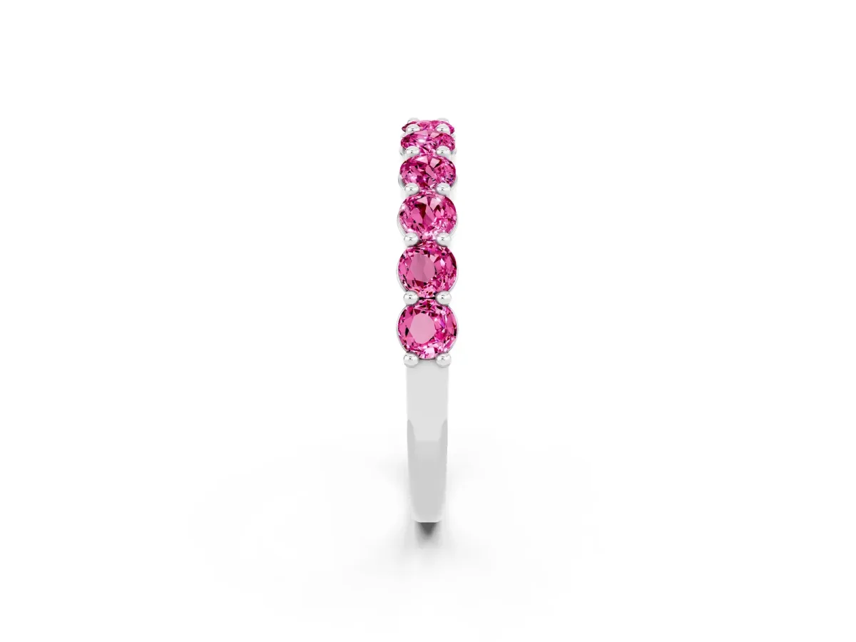 Round Pink Sapphire Half Eternity Band with Prong Setting Platinum