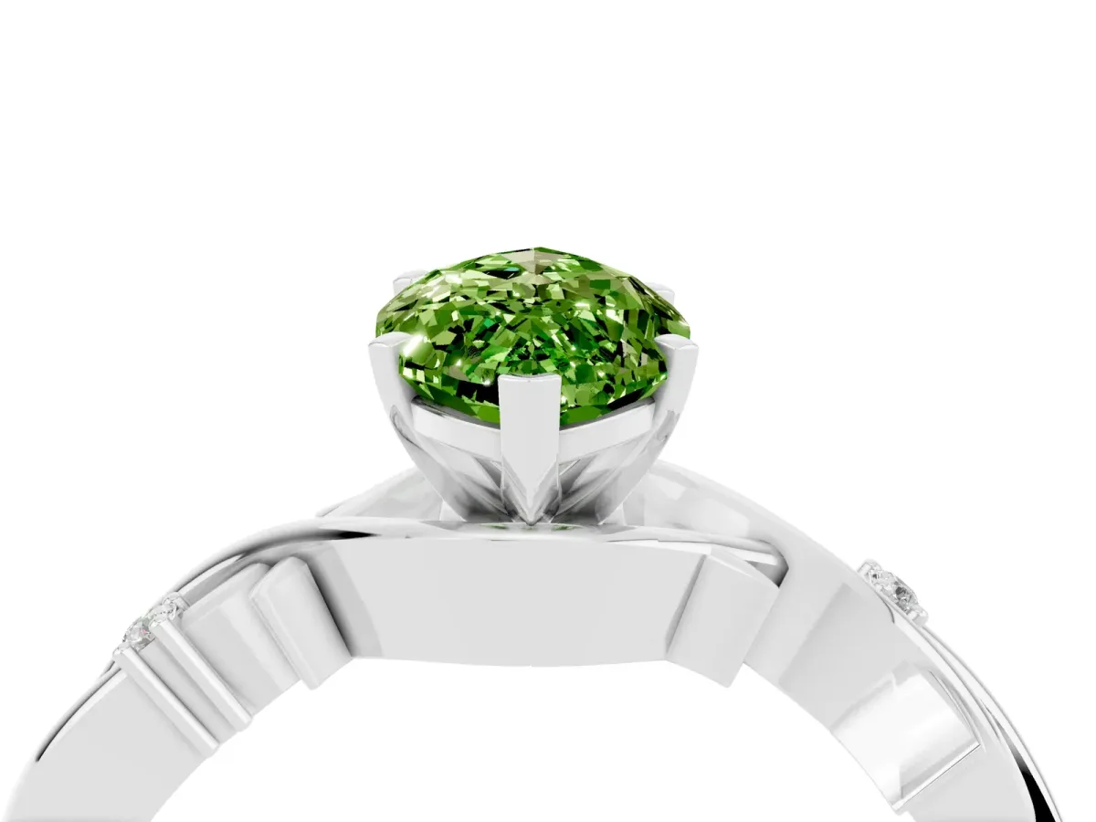 Marquise Cut Peridot Solitaire Ring with Twisted Band and Prong Setting Platinum