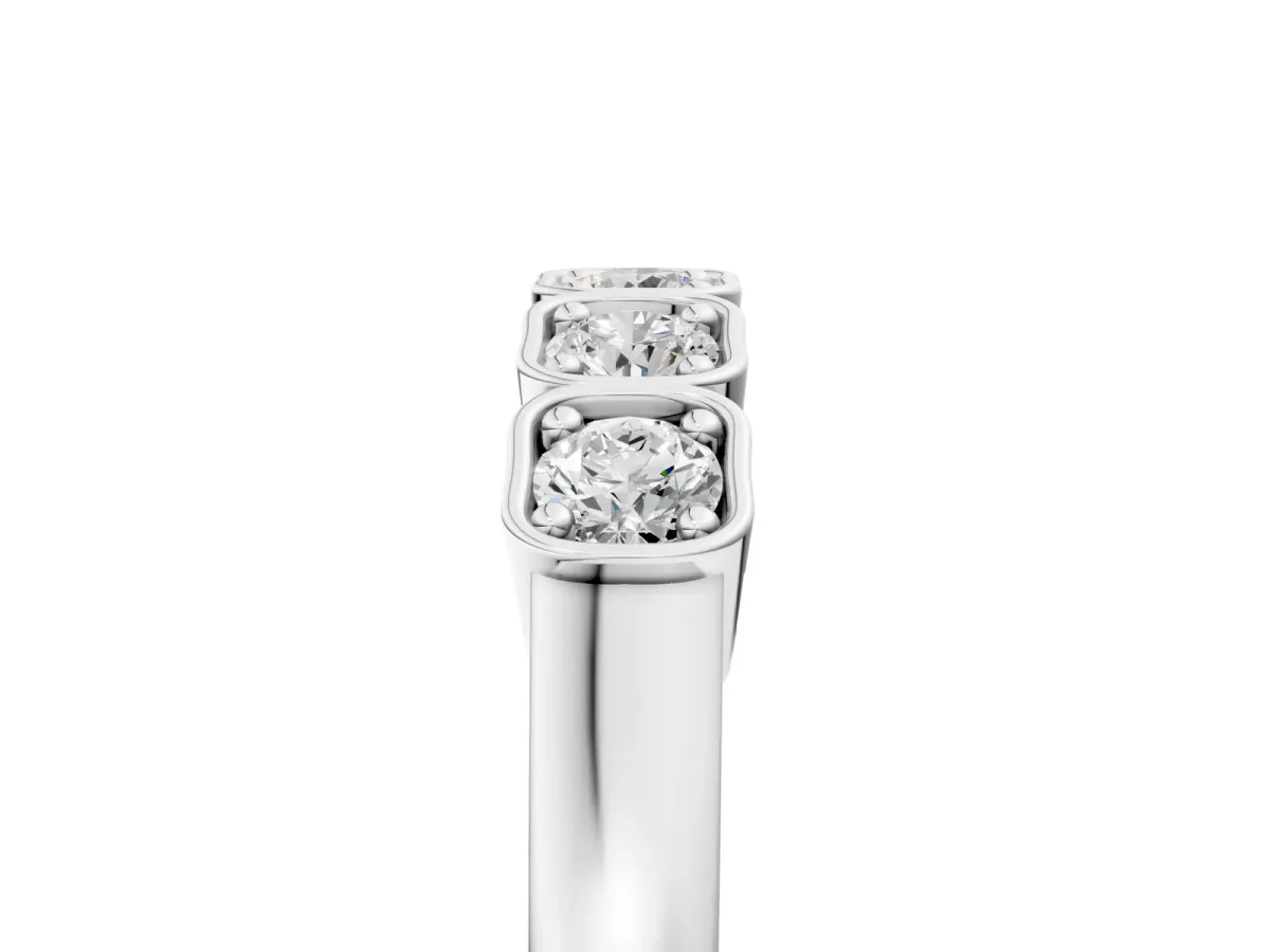 Five-Stone Round Diamond Bezel Set White Gold Band Silver