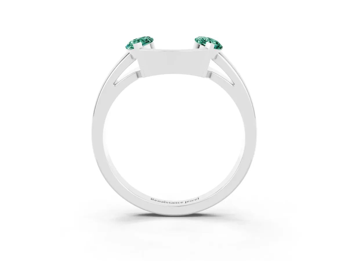 Marquise Green Sapphire Open Band Ring with Tension Setting Silver