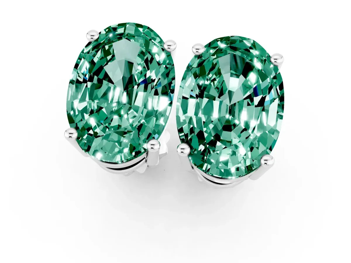 Oval Cut Green Sapphire Stud Earrings Platinum