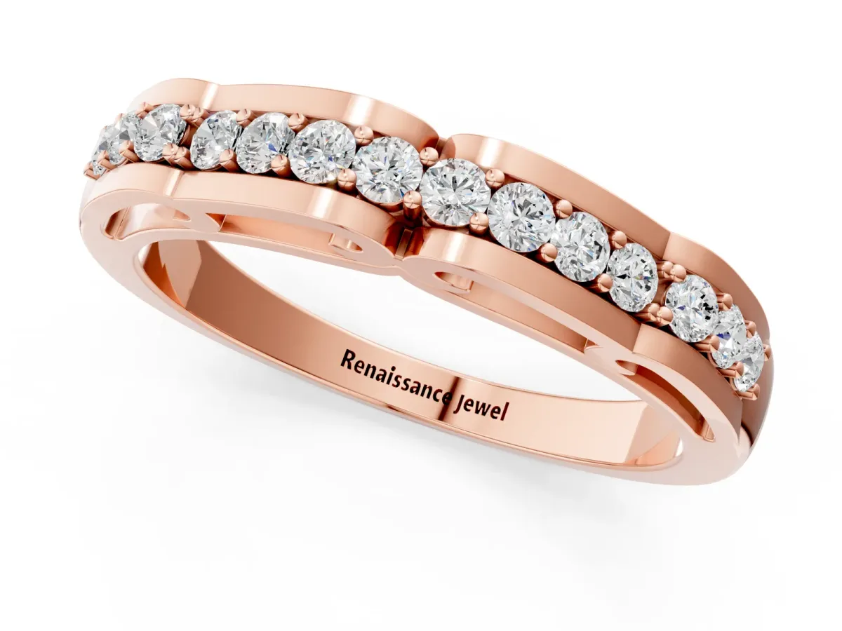 Round Cut Diamond Channel Set White Gold Band Rose gold