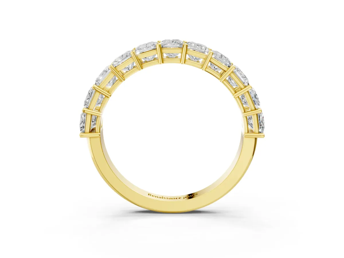 Princess Cut Half Eternity Band with Shared Prong Setting Yellow gold