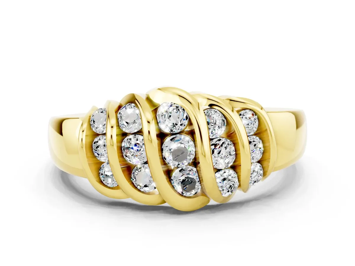 Round Moissanite Multi-Row Crossover Band Yellow gold