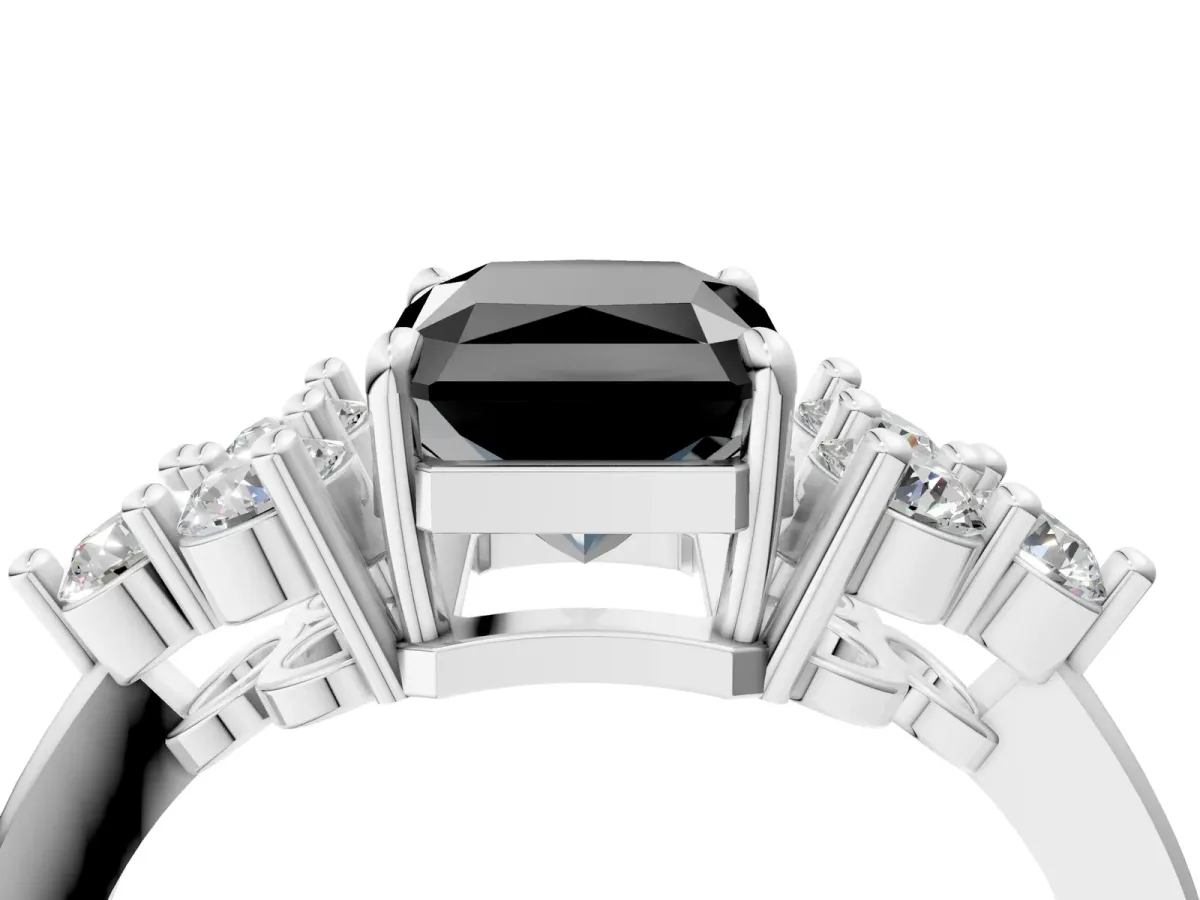 Fancy Black Radiant Cut Brilliant Diamond Cluster Accent Solitaire Ring with Prong Setting Platinum
