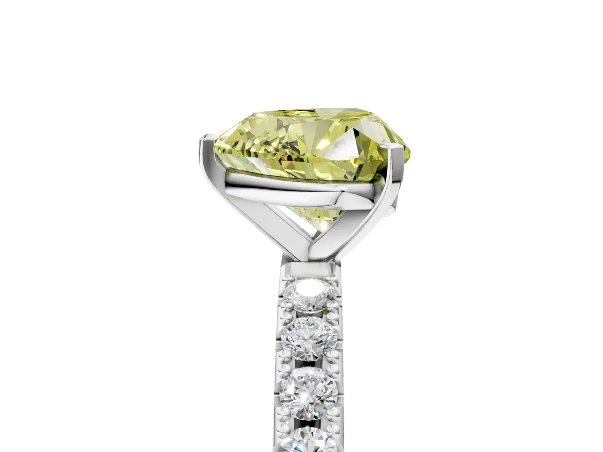 Fancy Yellow Heart Cut Diamond Solitaire Pavé Band with Four-Prong Setting Silver