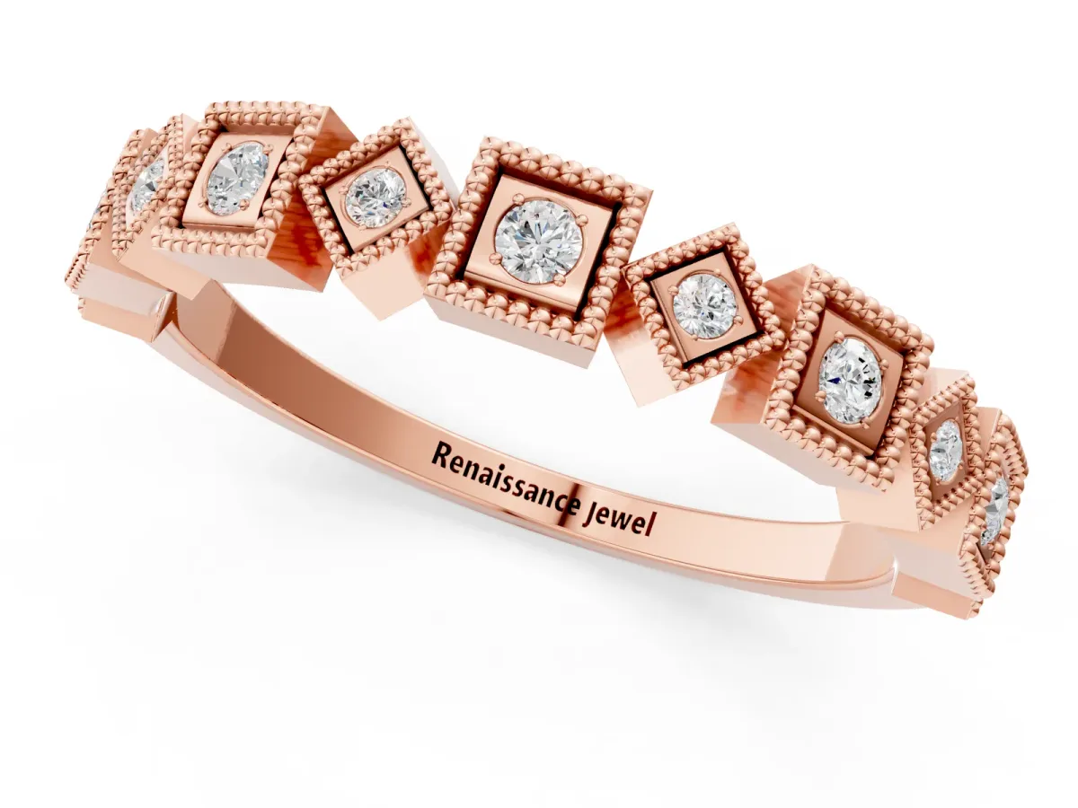 Milgrain Square Diamond Eternity Band with Bezel Setting Rose gold