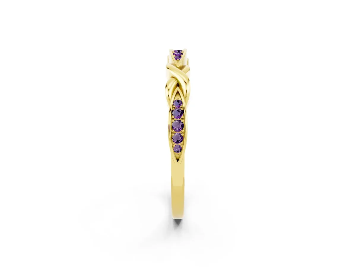 Twisted Marquise Amethyst Pavé Band with Shared Prong Setting Yellow gold