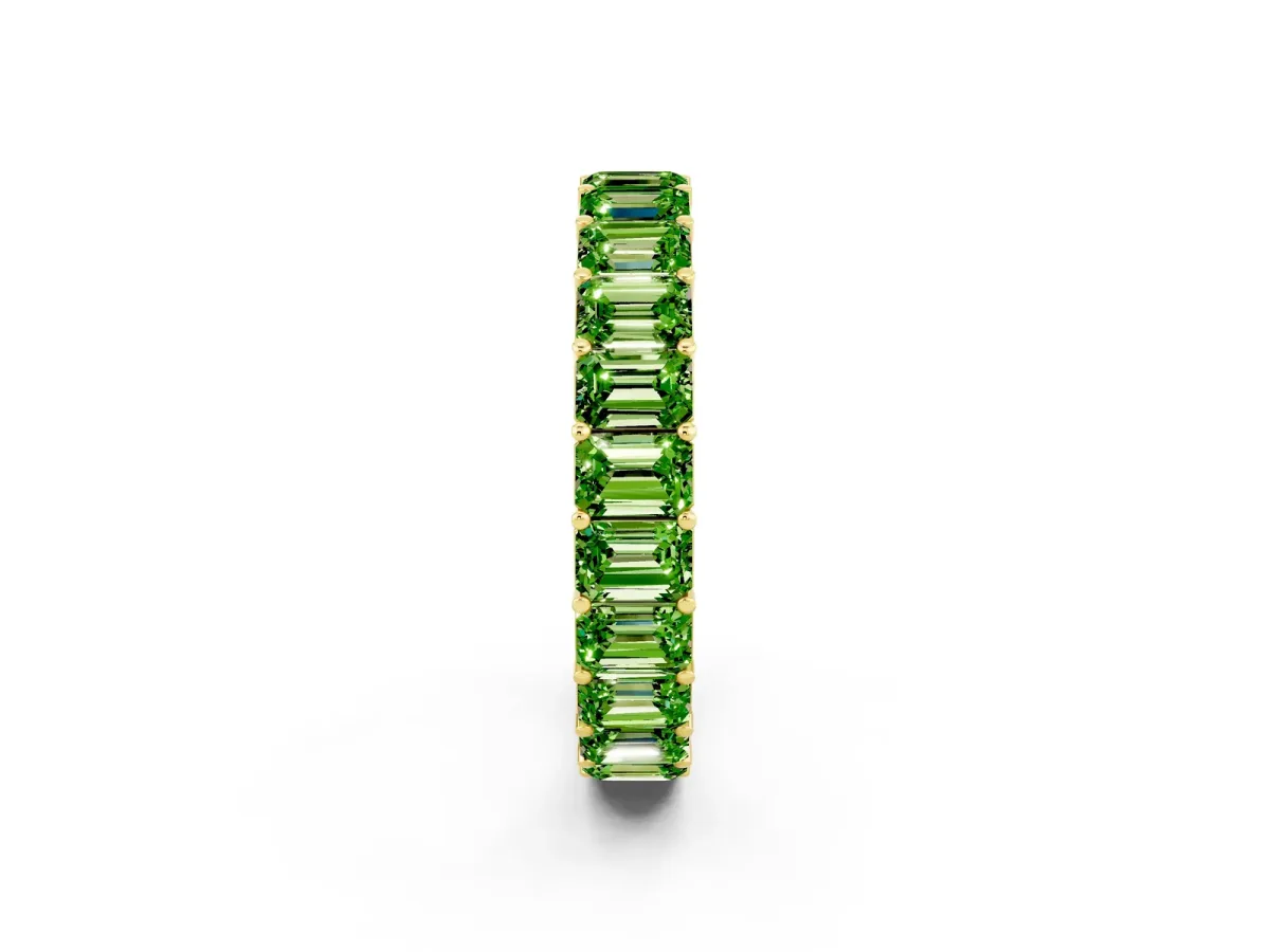 Emerald Cut Peridot Eternity Band with Shared Prong Setting Yellow gold