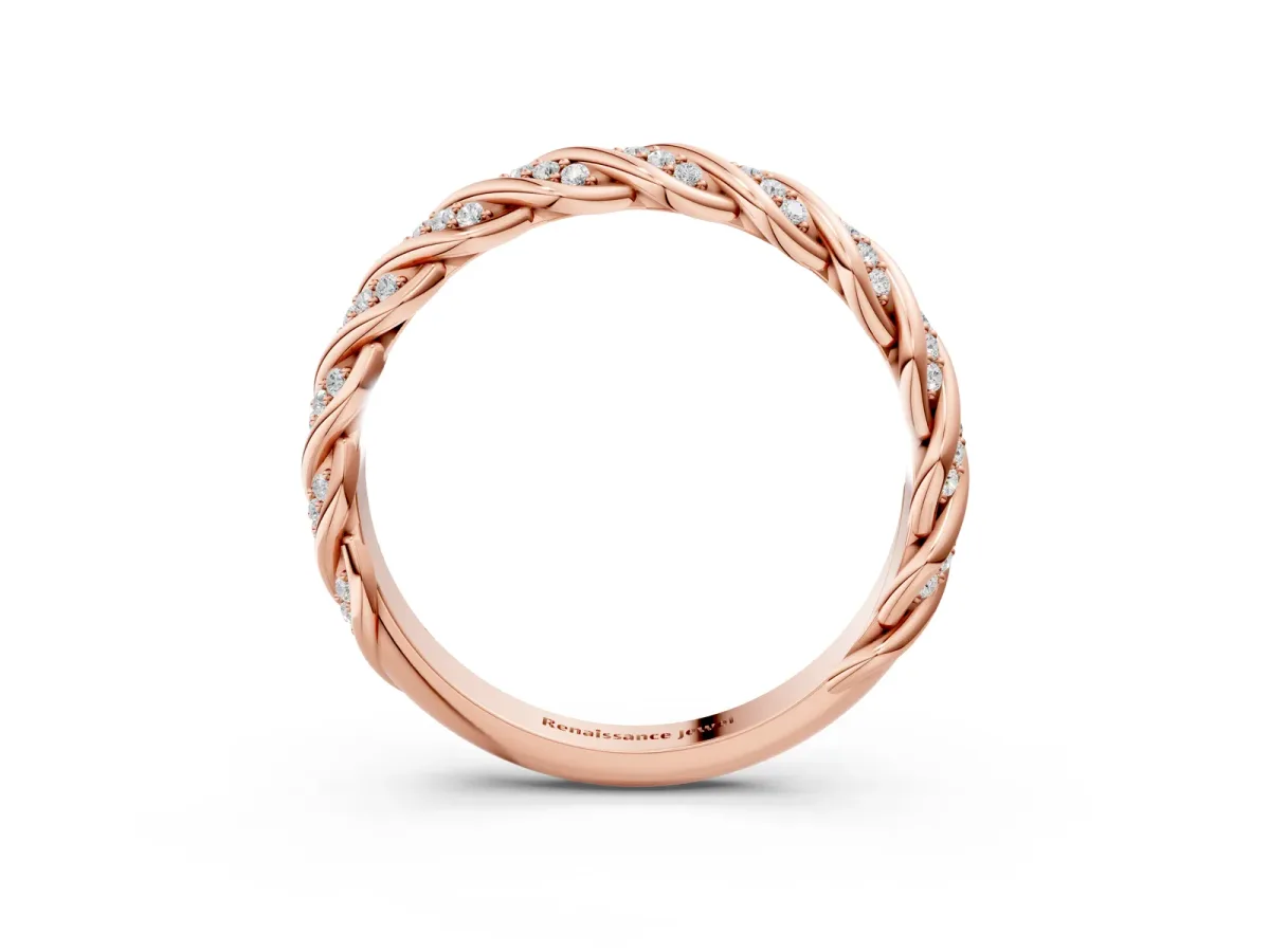 Twisted Pavé Round Diamond Eternity Band with Shared Prong Setting Rose gold