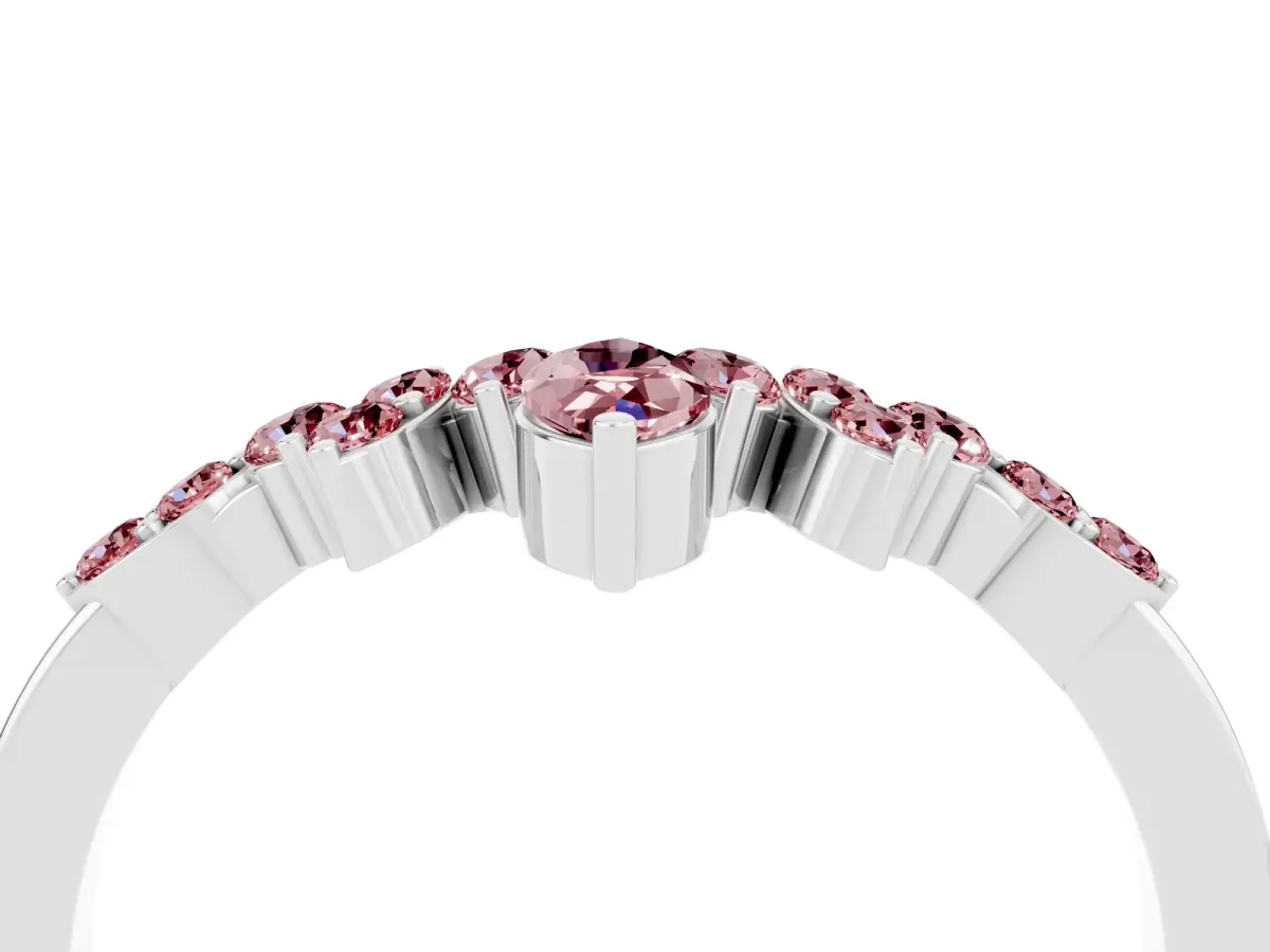 Marquise and Round Morganite Chevron Band with Prong Setting Silver