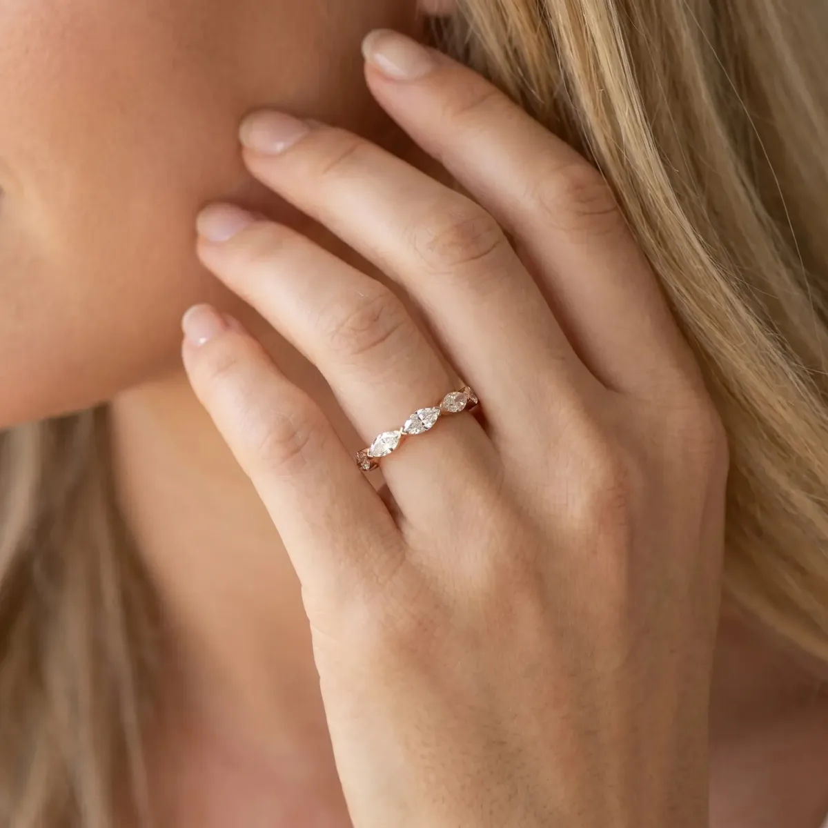 Marquise Diamond Eternity Band with Bezel Setting Rose gold