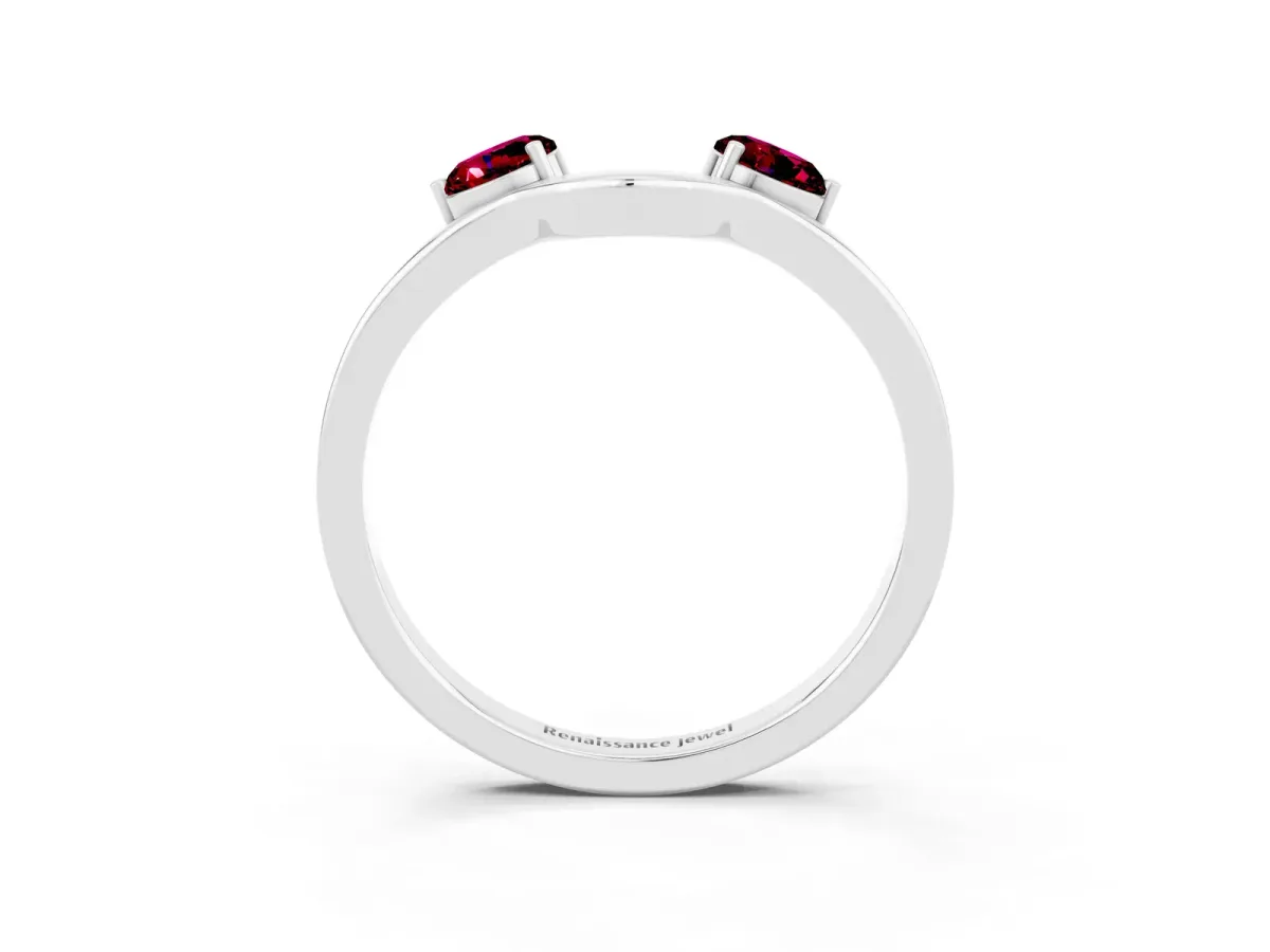 Dual Round Garnet Open Band Ring with Prong Setting Platinum