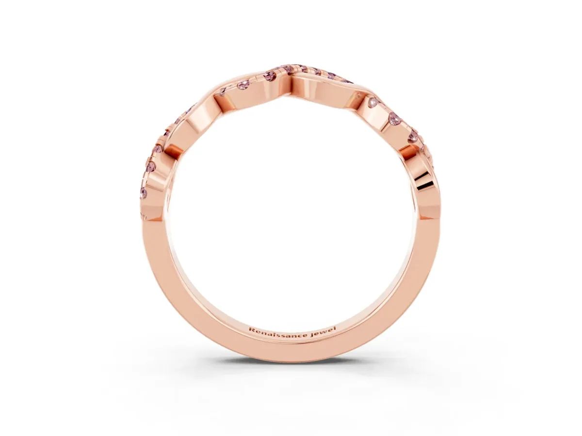 Twist Infinity Round Morganite Band with Pavé Setting Rose gold