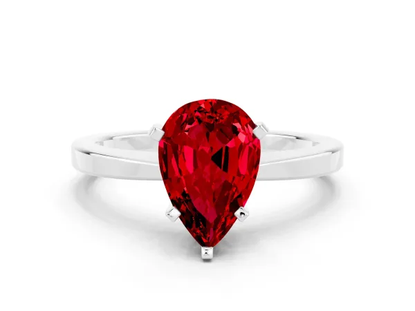 Pear Cut Ruby Solitaire Engagement Ring with Classic Band and Four-Prong Setting Platinum