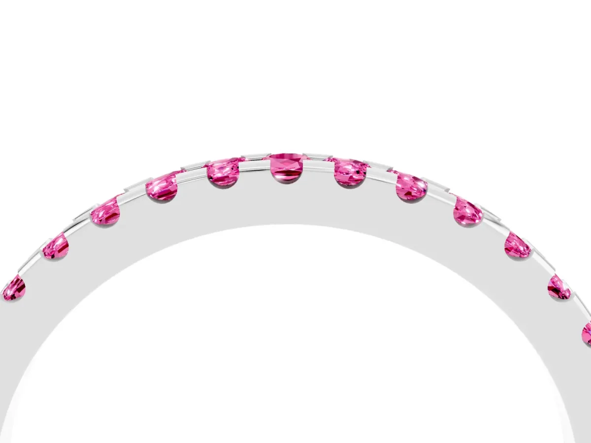 Round Pink Sapphire Pavé Set Eternity Band with Micro Prong Setting Silver