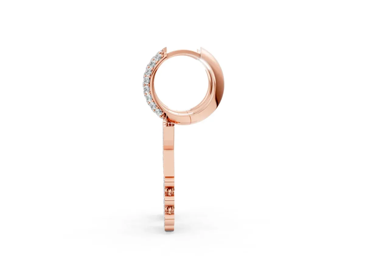 Round Diamond Initial X Huggie Hoop Earrings Rose gold