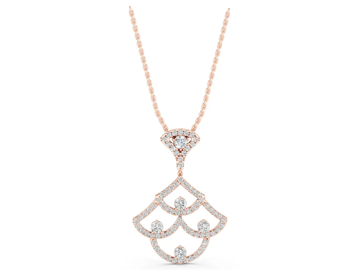 Pavé Round Diamond Fan Prong Pendant Rose gold