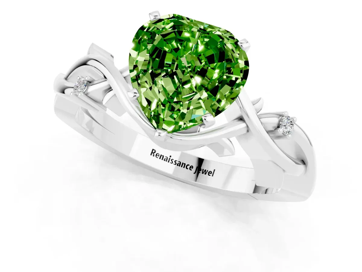 Heart Cut Peridot Solitaire Ring with Twisted Band and Prong Setting Silver