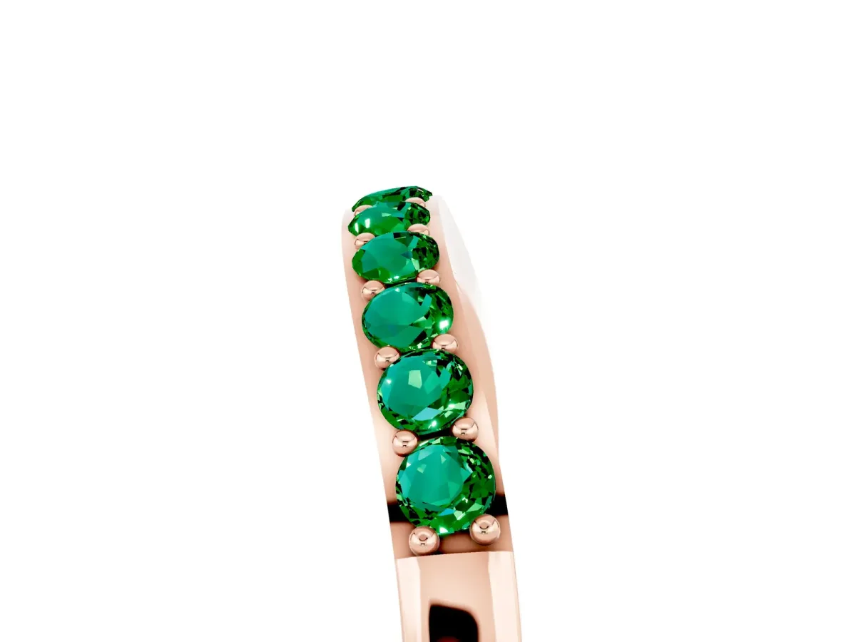Round Emerald Curved Wedding Band with Channel Setting Rose gold