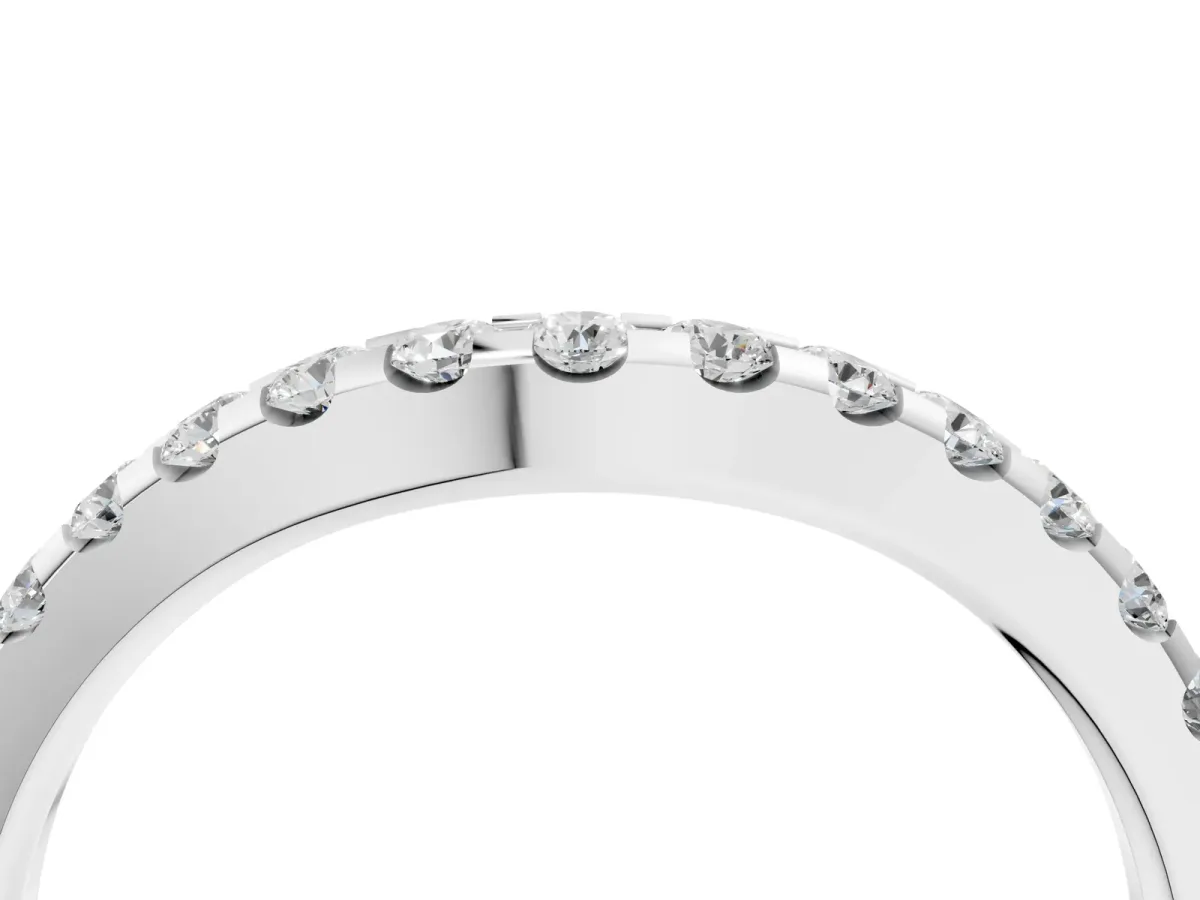 Curved Diamond Half Eternity Band with Round Cut Stones in Pavé Setting Silver