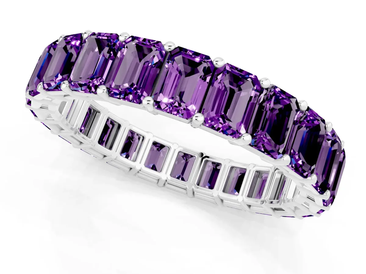 Emerald Cut Amethyst Eternity Band with Shared Prong Setting Platinum