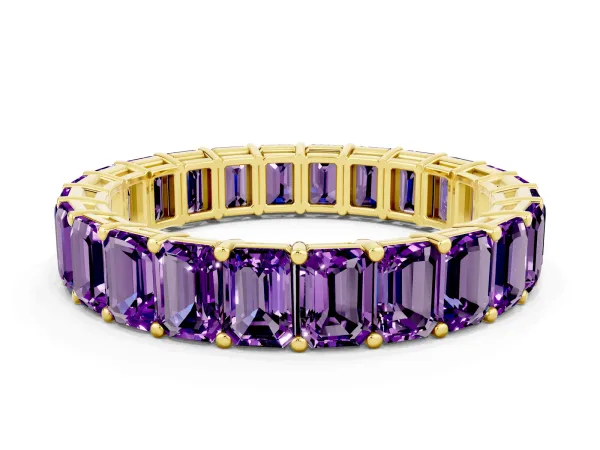 Emerald Cut Amethyst Eternity Band with Shared Prong Setting Yellow gold