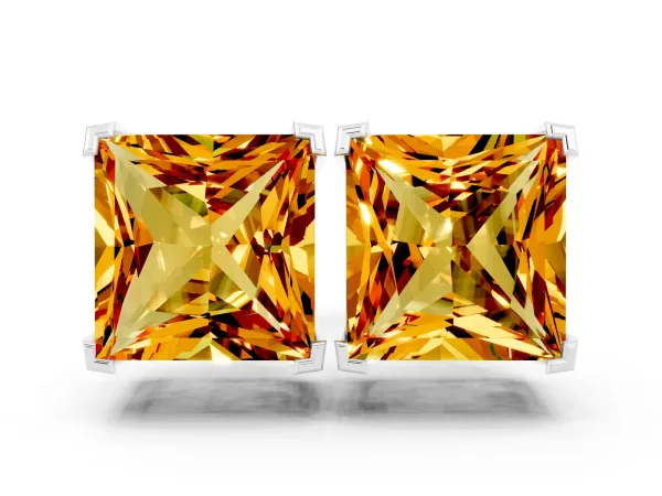 Princess Cut Citrine Stud Earrings Platinum