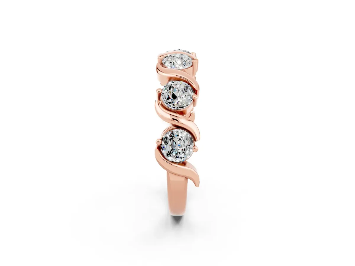 Six-Stone Round Moissanite Wave Band with Shared Prong Setting Rose gold