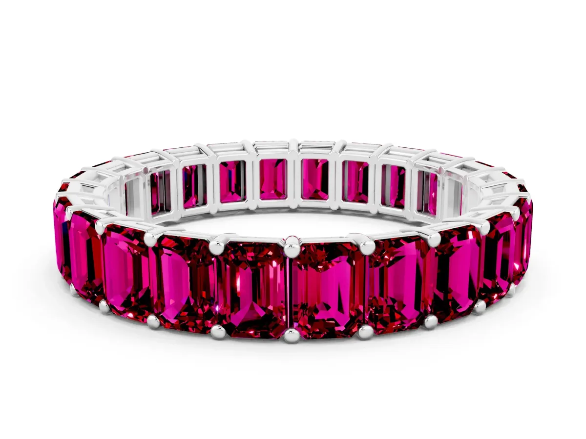 Emerald Cut Garnet Eternity Band with Shared Prong Setting Silver