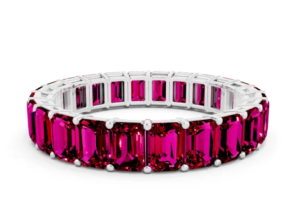 Emerald Cut Garnet Eternity Band with Shared Prong Setting Platinum
