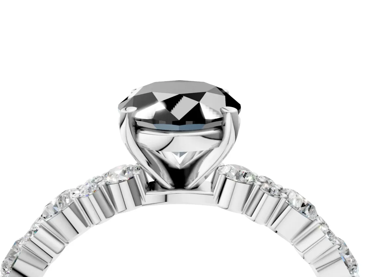 Fancy Black Oval Cut Diamond Side Stone Solitaire Ring with Round and Four-Prong Setting Platinum