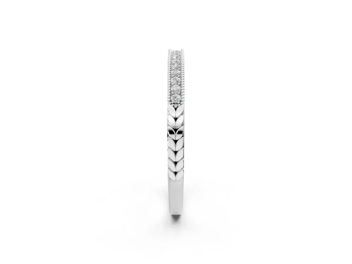 Round Cut Diamond Pavé Set Milgrain Edge Eternity Band Silver