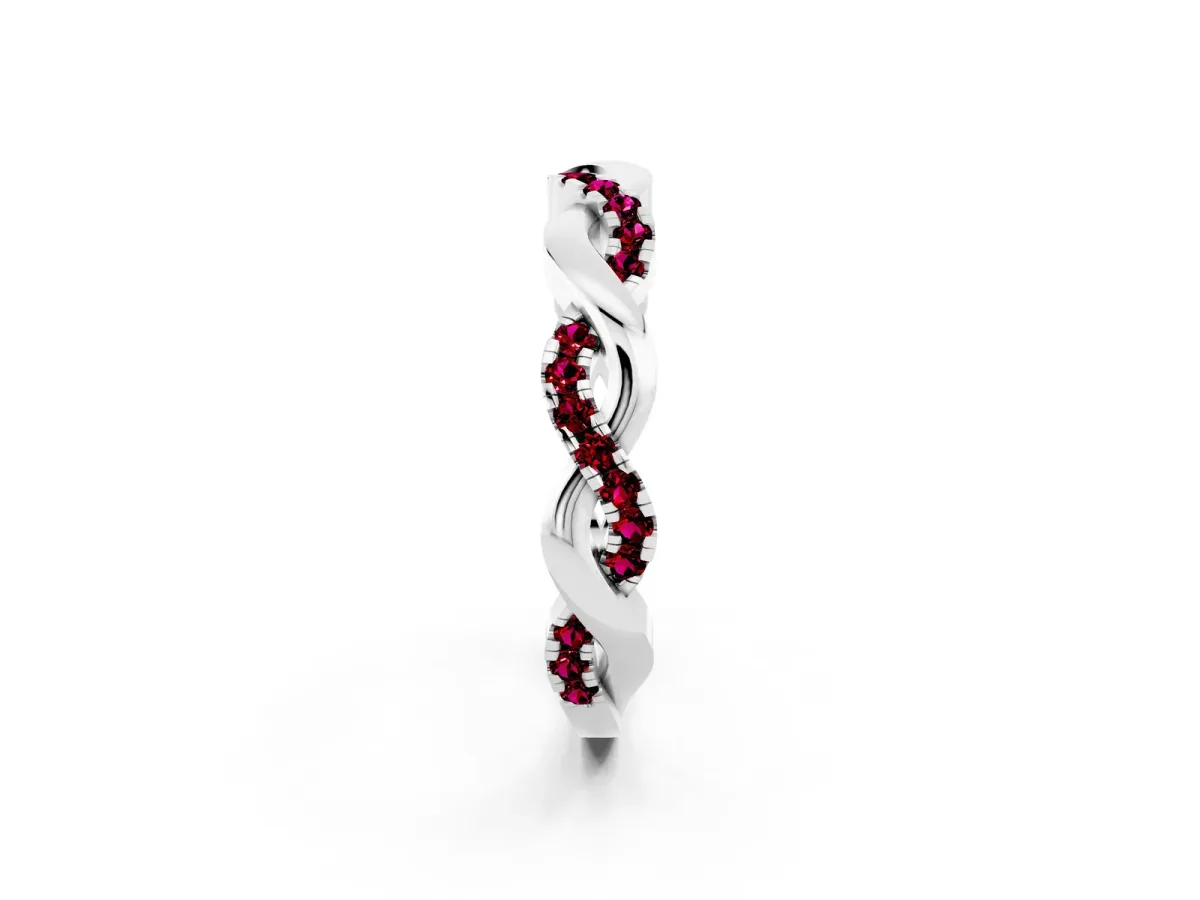 Pavé Round Garnet Twist Eternity Band with Shared Prong Setting Platinum