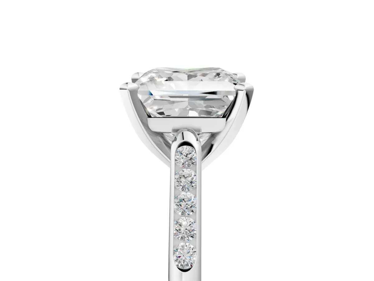 Princess Cut Diamond Solitaire Ring with Channel Set Round Band and Prong Setting Silver