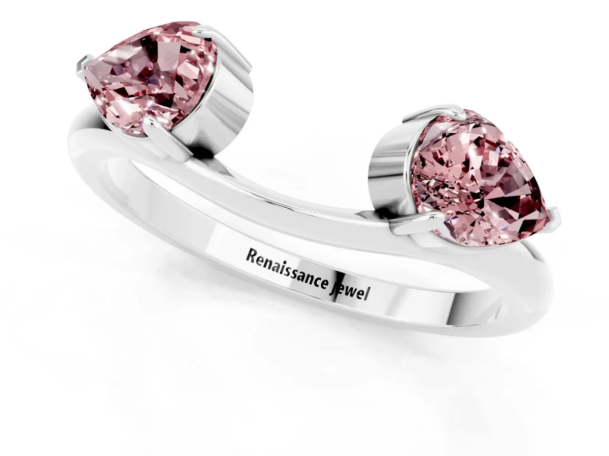 Two-Stone Pear Morganite Bypass Ring with Prong Setting Silver