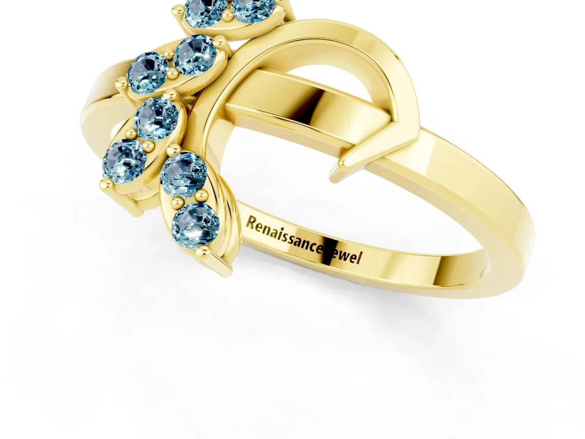 Marquise Aquamarine Cluster Bypass Ring with Prong Setting Yellow gold