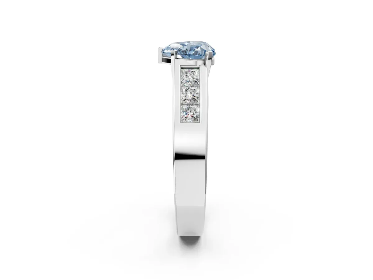 Fancy Blue Heart Cut Cut Channel Set Solitaire Ring with Four-Prong Setting Platinum