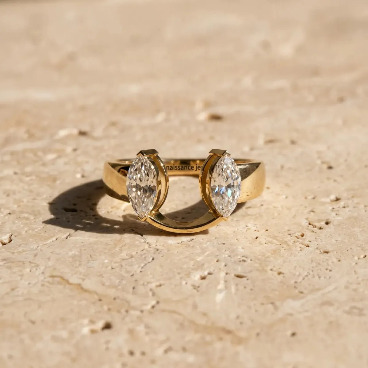 Marquise Diamond Open Band Ring with Tension Setting Yellow gold