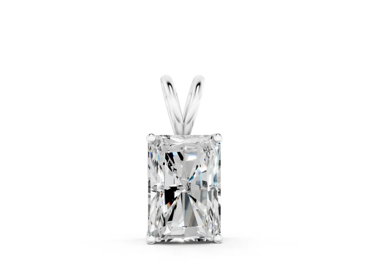 Radiant Diamond Solitaire Pendant with Four Prong Setting Silver