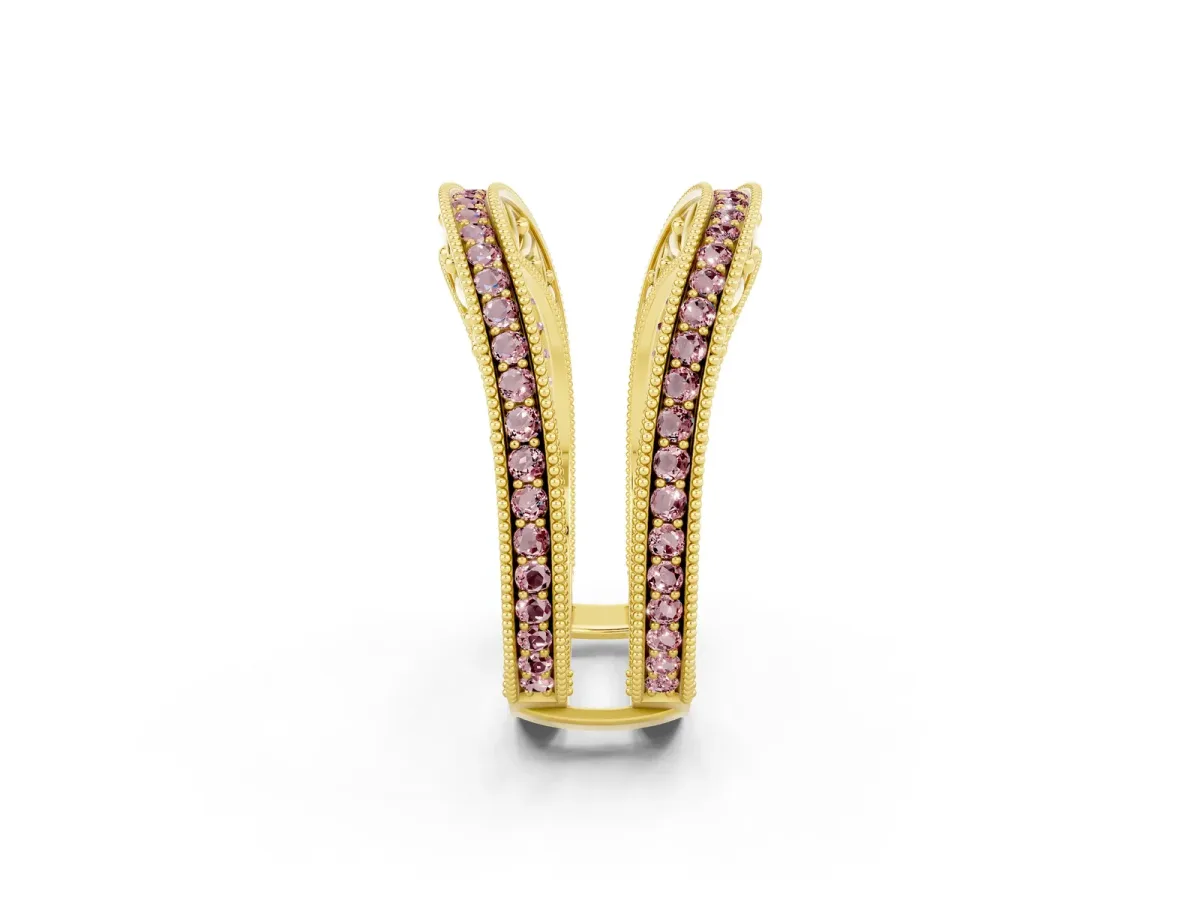 Round Morganite Milgrain Eternity Band with Channel Setting Yellow gold