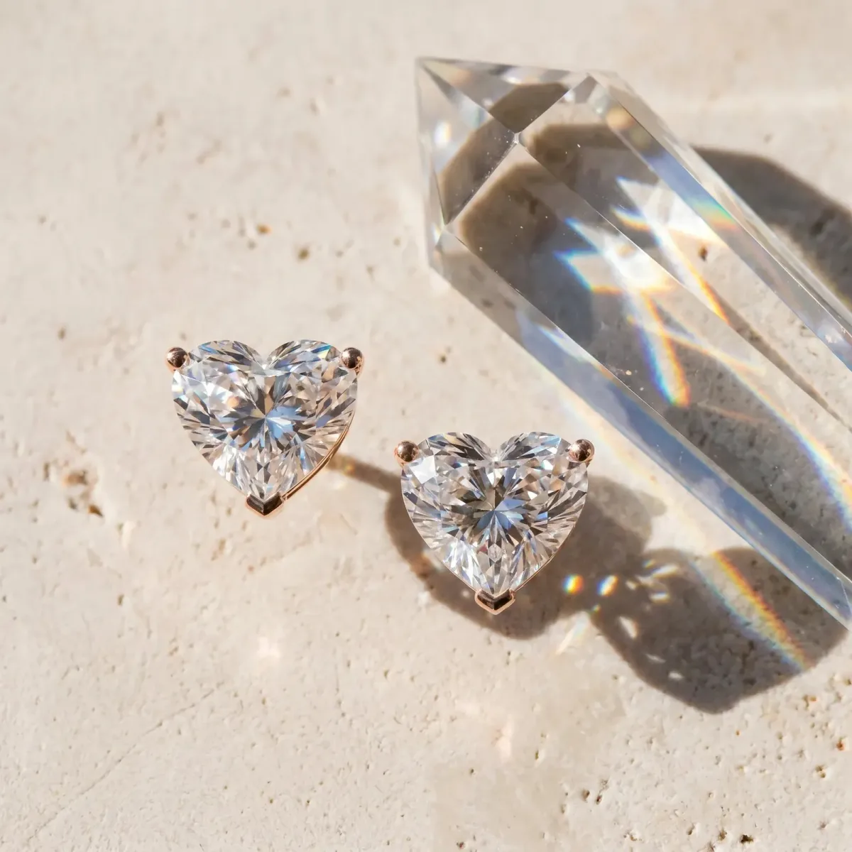 Heart Cut Diamond Stud Earrings Rose gold