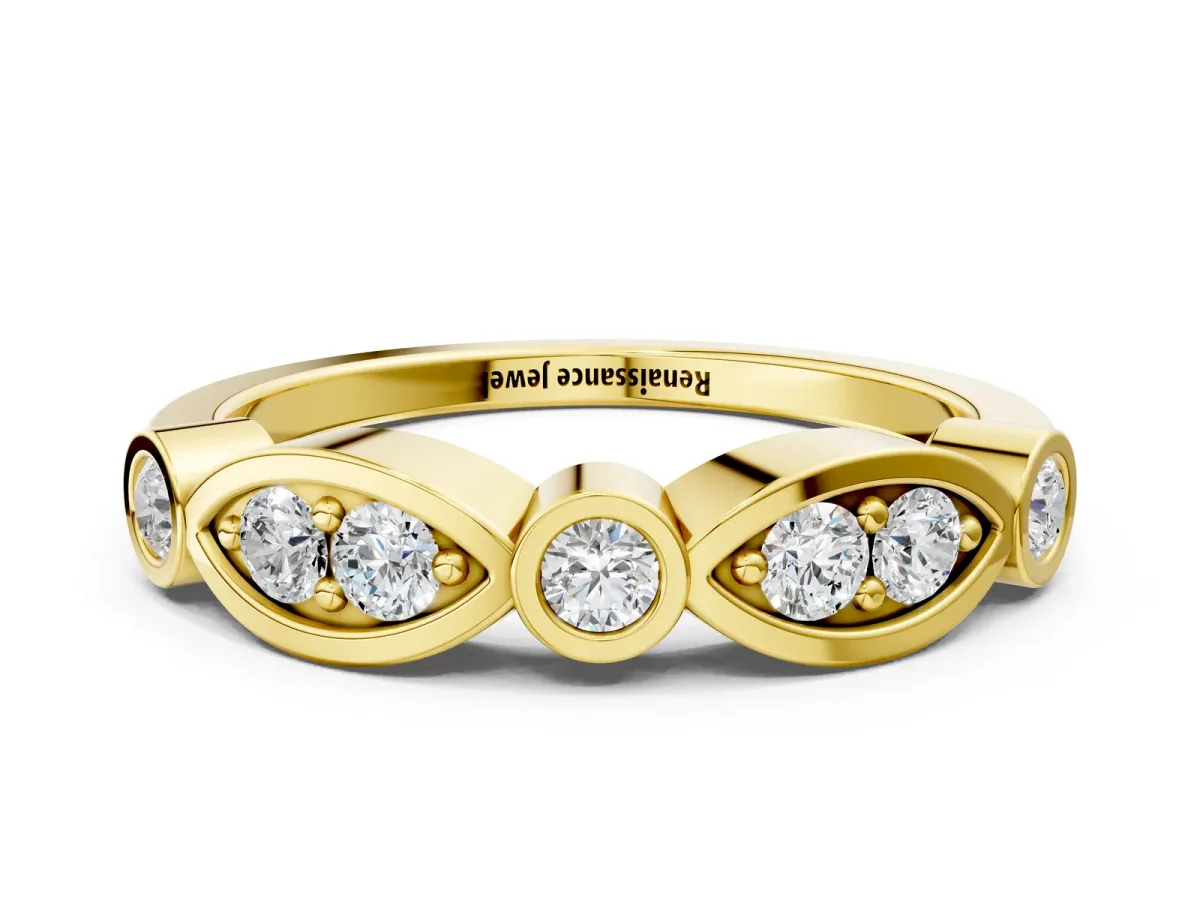 Bezel Set Round Diamond Marquise Band Yellow gold