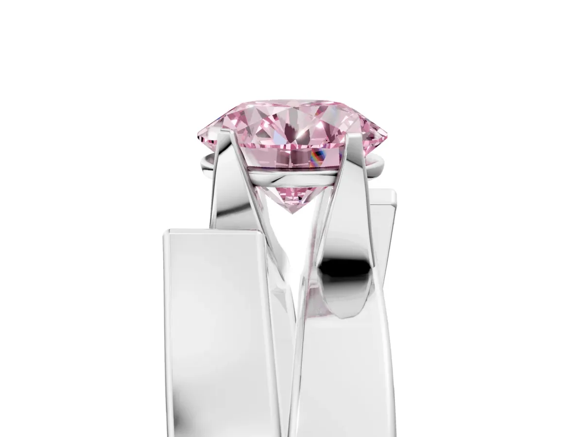 Fancy Pink Modern Tension Set Round Cut Diamond Solitaire Wide Band Ring Silver