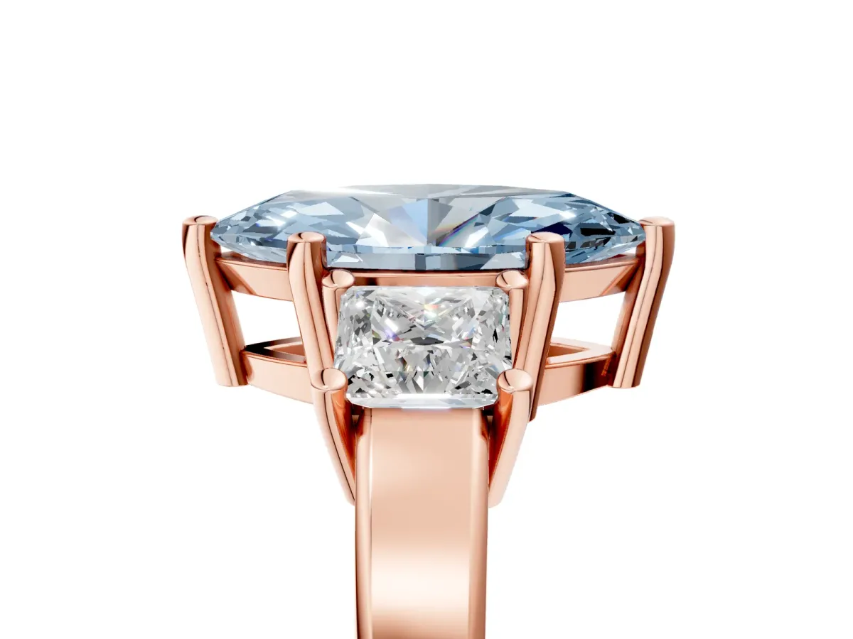 Fancy Blue Three-Stone Marquise Cut Cut Solitaire Ring with Prong Setting Rose gold