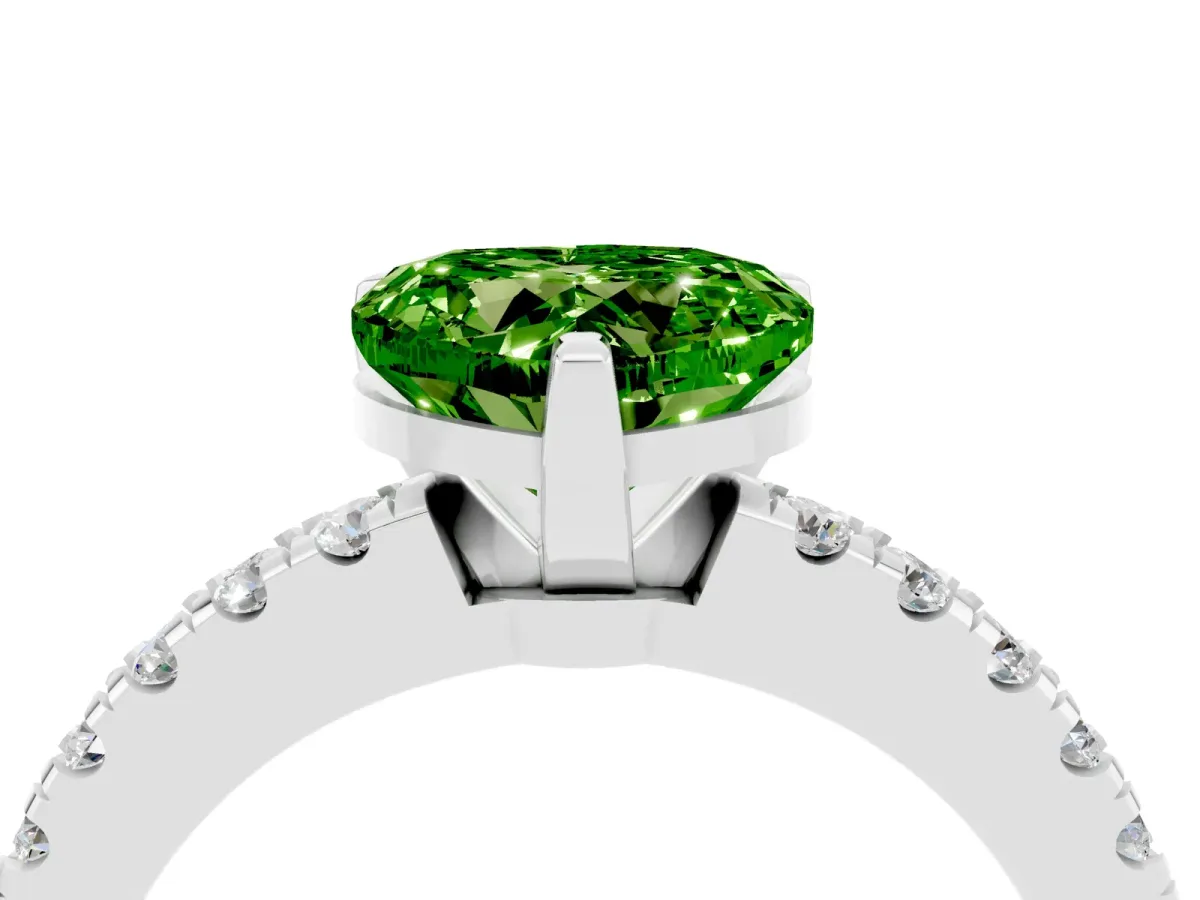 Heart Cut Solitaire Peridot with Pavé Band and Four-Prong Setting Silver
