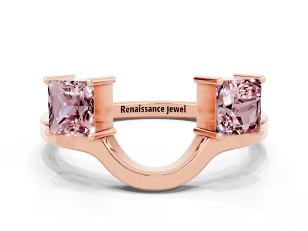 Princess Cut Morganite Two-Stone Open Band Ring with Four-Prong Setting Rose gold