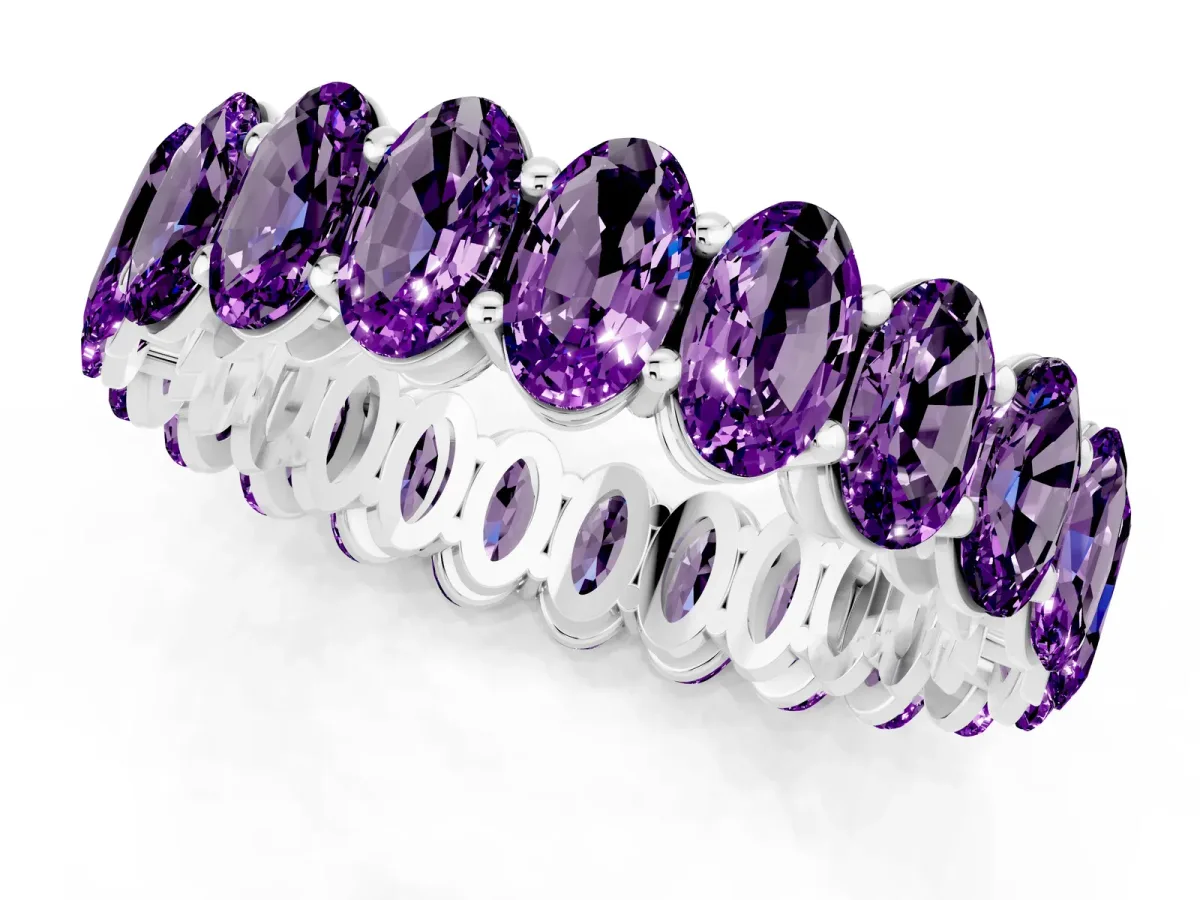 Oval Cut Amethyst Eternity Band with Shared Prong Setting Silver