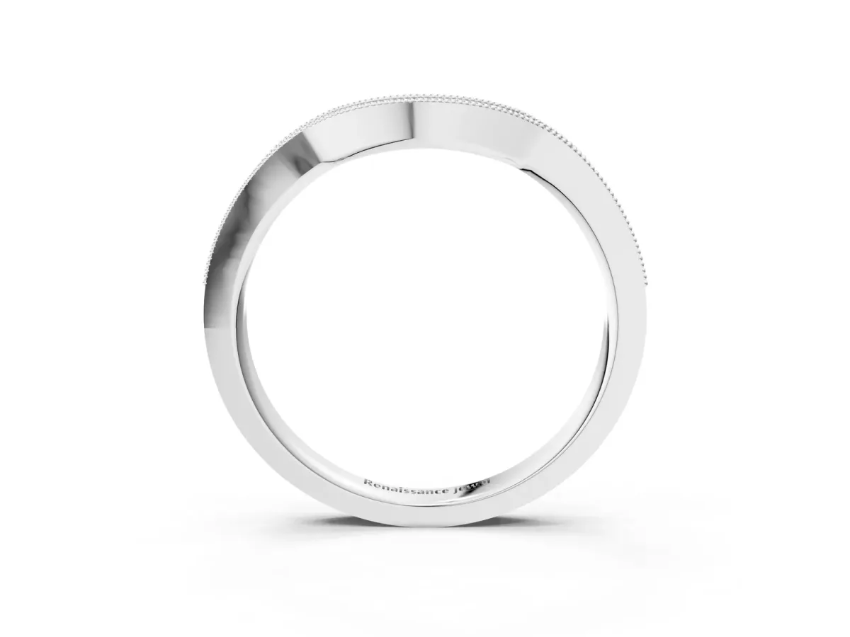 Curved Round Diamond Band with Milgrain Pavé Setting Platinum