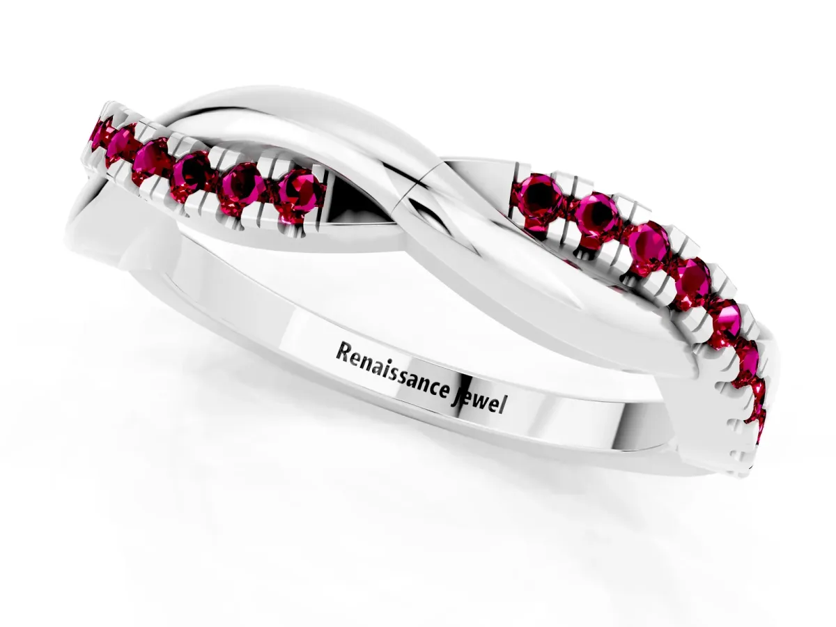 Round Garnet Twisted Infinity Band with Prong Setting Silver